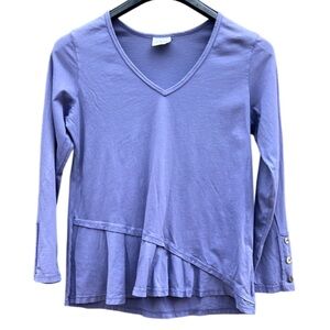 CMC (Color Me Cotton) Women's Purple V-Neck Top Tiered Bottom Cuff Buttons Sz S